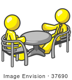 #37690 Clip Art Graphic Of Yellow Guy Characters Talking At A Table