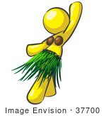 #37700 Clip Art Graphic Of A Yellow Lady Character Hula Dancing