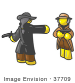 #37709 Clip Art Graphic Of Yellow Guy Characters Dueling
