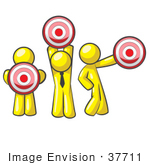 #37711 Clip Art Graphic Of Yellow Guy Characters Holding Targets