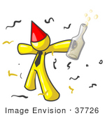 #37726 Clip Art Graphic Of A Yellow Guy Character Partying