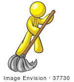 #37730 Clip Art Graphic Of A Yellow Guy Character Mopping