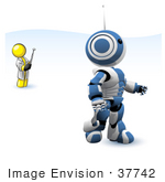 #37742 Clip Art Graphic Of A Yellow Guy Character Controlling A Robot