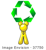 #37750 Clip Art Graphic Of A Yellow Guy Character Holding Recycle Arrows