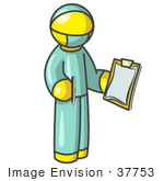 #37753 Clip Art Graphic Of A Yellow Guy Character Surgeon In Scrubs