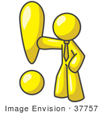 #37757 Clip Art Graphic Of A Yellow Guy Character With An Exclamation Point
