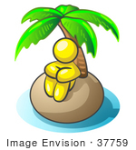 #37759 Clip Art Graphic Of A Yellow Guy Character On An Island