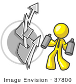 #37800 Clip Art Graphic Of A Yellow Guy Character Spray Painting