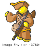 #37801 Clip Art Graphic Of A Yellow Guy Character Hunting With A Rifle