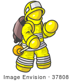 #37808 Clip Art Graphic Of A Yellow Guy Character Fireman