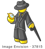 #37815 Clip Art Graphic Of A Yellow Guy Character Checking His Pocket Watch