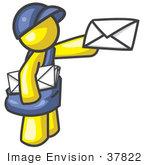 #37822 Clip Art Graphic Of A Yellow Guy Character Delivering Mail
