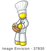 #37830 Clip Art Graphic Of A Yellow Guy Character Chef Mixing Ingredients