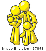 #37858 Clip Art Graphic Of A Yellow Guy Character Family