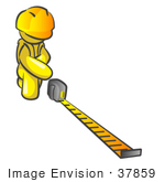 #37859 Clip Art Graphic Of A Yellow Guy Character Measuring