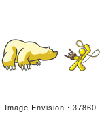 #37860 Clip Art Graphic Of A Yellow Guy Character Taming A Bear