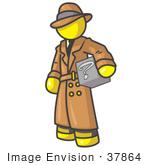 #37864 Clip Art Graphic Of A Yellow Guy Character Investigator Carrying A Box