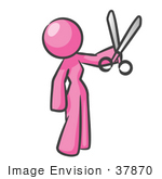 #37870 Clip Art Graphic Of A Pink Lady Character Holding Scissors