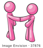 #37876 Clip Art Graphic Of Pink Guy Characters Shaking Hands