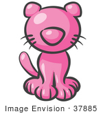 #37885 Clip Art Graphic Of A Pink Kitty Cat Sitting