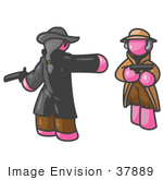 #37889 Clip Art Graphic Of Pink Guy Characters Dueling