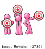 #37894 Clip Art Graphic Of Pink Guy Characters Holding Targets