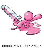 #37906 Clip Art Graphic Of A Pink Guy Character Spilling From A Test Tube