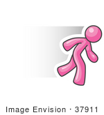 #37911 Clip Art Graphic Of A Pink Guy Character Running