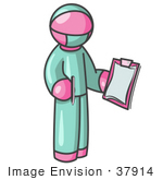 #37914 Clip Art Graphic Of A Pink Guy Character Surgeon In Scrubs