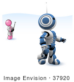#37920 Clip Art Graphic Of A Pink Guy Character Controlling A Robot