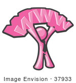 #37933 Clip Art Graphic Of A Pink Guy Character Holding Www