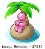 #37939 Clip Art Graphic Of A Pink Guy Character On An Island