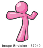 #37949 Clip Art Graphic Of A Pink Guy Character Punching Or Stretching