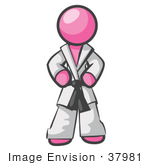 #37981 Clip Art Graphic Of A Pink Guy Character In A Karate Suit