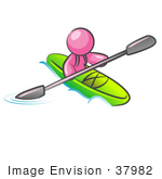 #37982 Clip Art Graphic Of A Pink Guy Character Kayaking