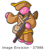 #37986 Clip Art Graphic Of A Pink Guy Character Hunting With A Rifle