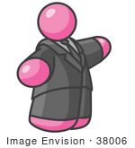 #38006 Clip Art Graphic Of A Fat Pink Guy Character Pointing