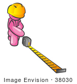 #38030 Clip Art Graphic Of A Pink Guy Character Measuring