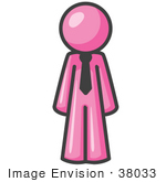 #38033 Clip Art Graphic Of A Pink Guy Character Wearing A Tie