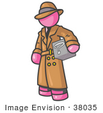 #38035 Clip Art Graphic Of A Pink Guy Character Investigator Carrying A Box