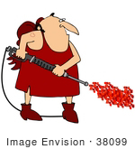 #38099 Clip Art Graphic Of Cupid With A Heart Tattoo Operating A Pressure Washer