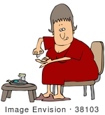 #38103 Clip Art Graphic Of A Caucasian Woman With Diabetes Pricking Her Finger