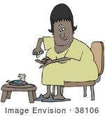 #38106 Clip Art Graphic Of An African American Woman With Diabetes Pricking Her Finger
