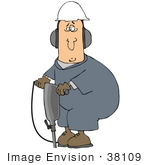 #38109 Clip Art Graphic Of A Caucasian Man Working At A Construction Site With A Jackhammer