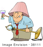#38111 Clip Art Graphic Of A Drunk Cacuasian Man Holding Up A Glass Of Wine And Wearing A Lamp Shade