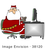 #38120 Clip Art Graphic Of Santa Claus Answering Emails On A Computer