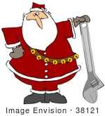 #38121 Clip Art Graphic Of Santa Claus With A Wrench