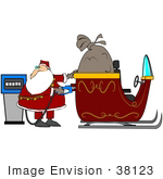 #38123 Clip Art Graphic Of Santa Claus Refueling His Sleigh