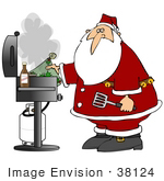 #38124 Clip Art Graphic Of Santa Claus Grilling On The Bbq