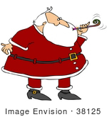 #38125 Clip Art Graphic Of Santa Claus Blowing A Noise Maker At A Party